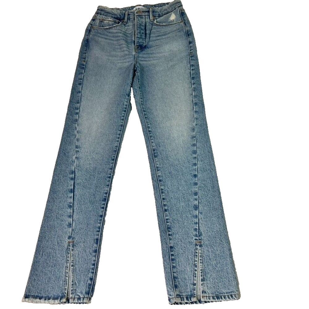 Good American Jeans Womens 4/27 Good Boy Long Twisted Slit Blue Tummy Tech